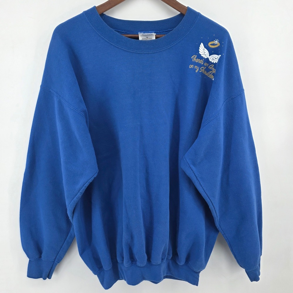 Gildan Ultra Blend Blue Angel On My Shoulder Graphic Sweatshirt XL